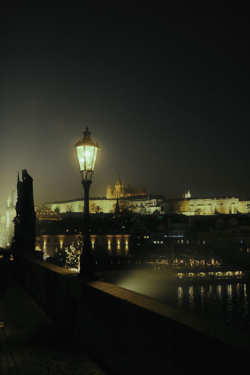 Street lamp and Prague Castle at night, alternate edit