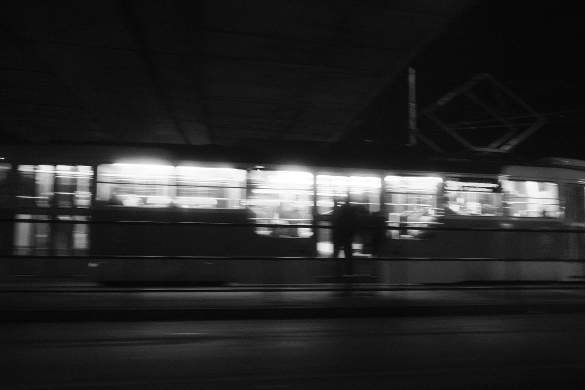 Blurred train at night